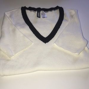 White V-Neck Sweater Top
